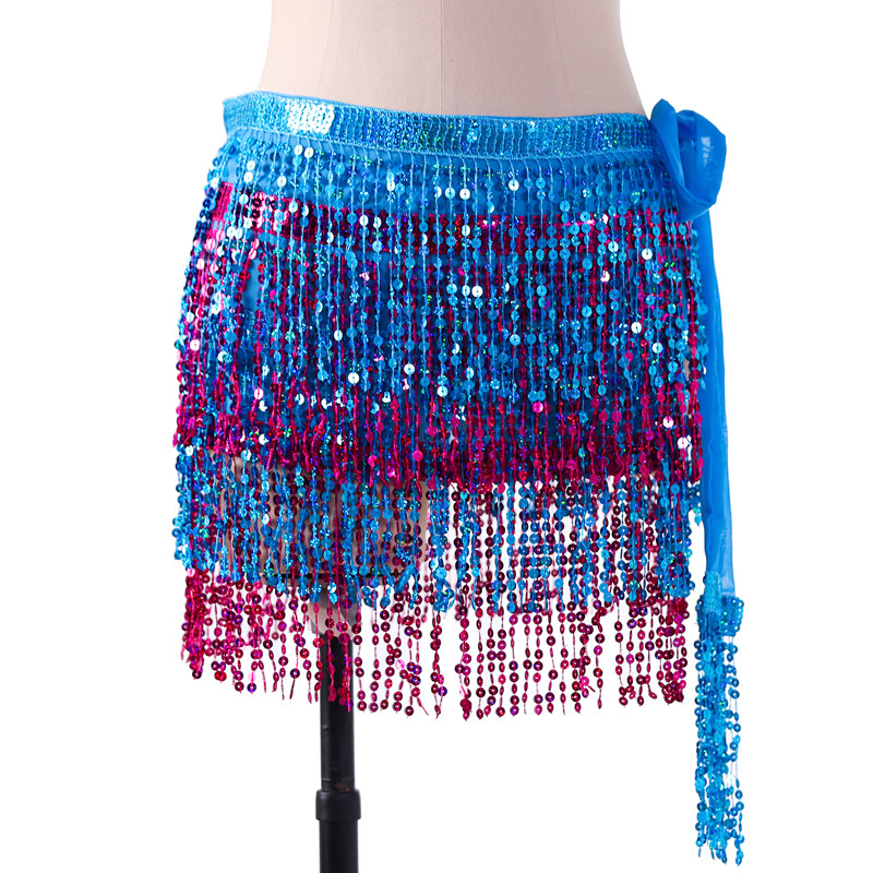 Sequins 2 Layers Colors belly dance hip scarf skirt with paillette tassel for halloween christmas New Year Party Y1017